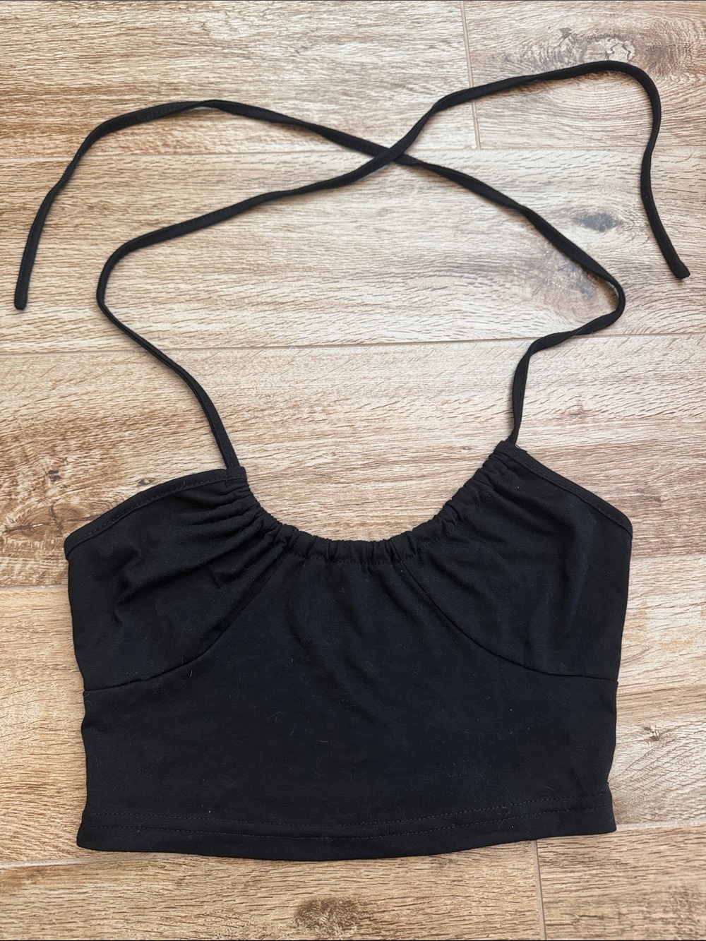 SHEIN Black Halter Ruched Crop Camisole